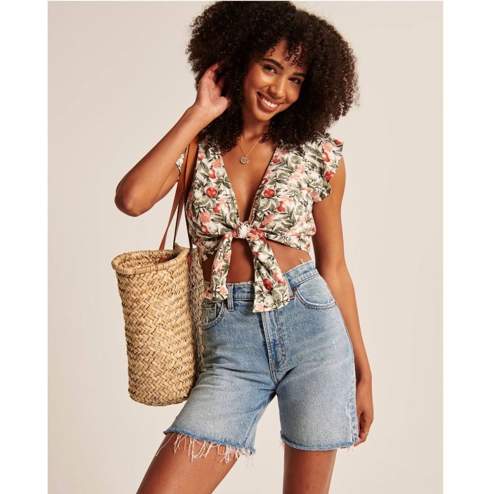A&F flutter sleeve tie-top
